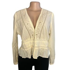 American Eagle Cream Long Sleeve Lace Blouse